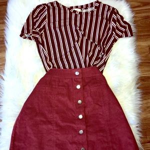 Beautiful Button Front Burgundy Corduroy Skirt